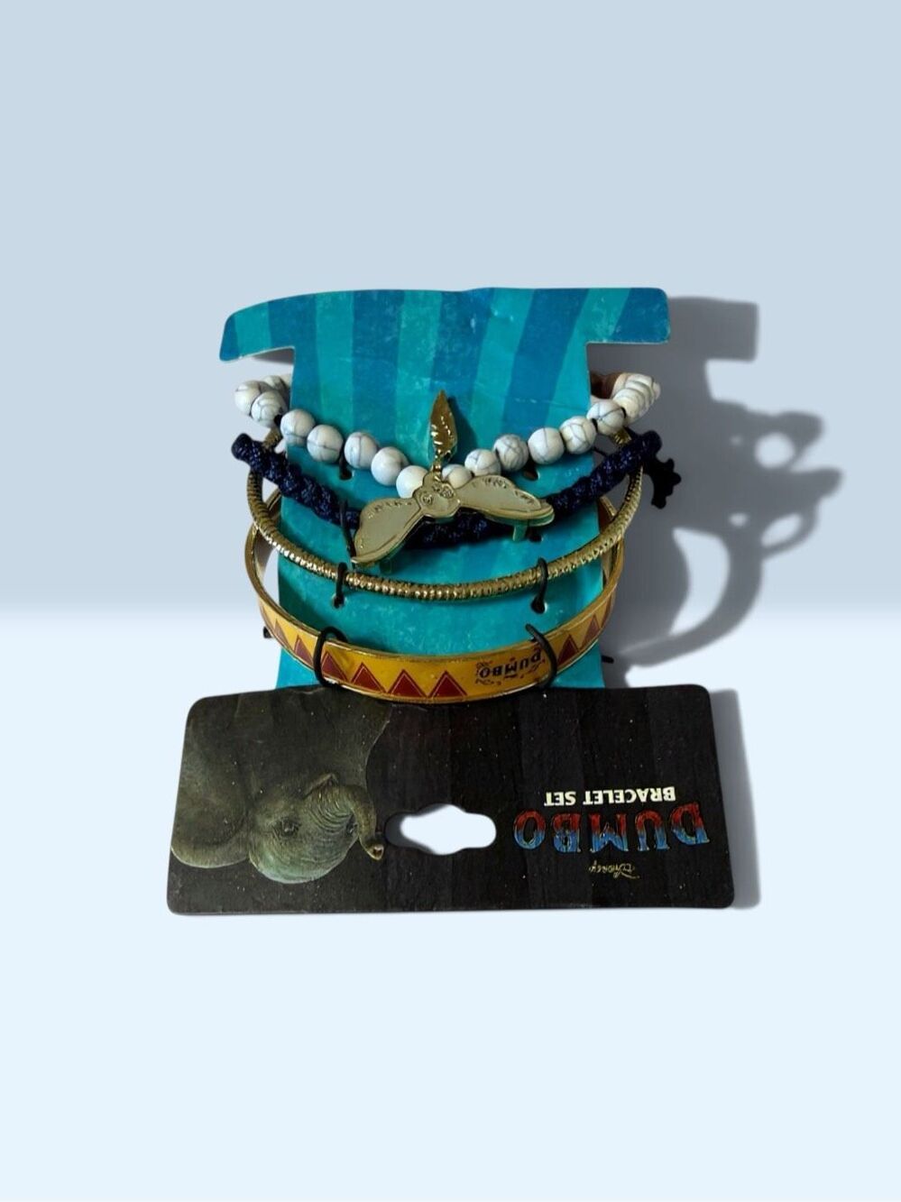 Disney Dumbo Bracelet Set Gold Tone Feather Beaded Circus Jewelry NWT